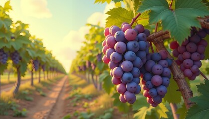 Grape in Vineyard at Sunset