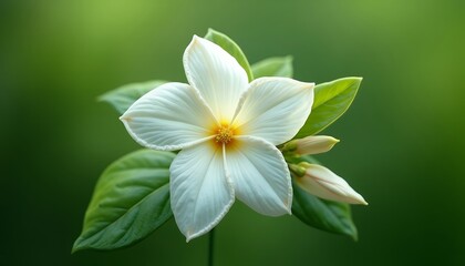 White Flower with Green Leaves and Bud