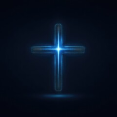 Obraz premium Bright Glowing Cross in Dark Background with Dots and Light Effects