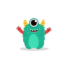 Cute cartoon monster on white background. Happy Alien. Funny monster in flat style. Vector illustration.
