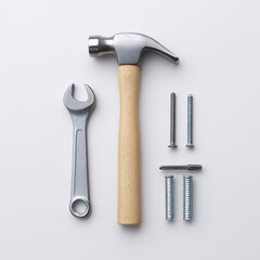 Tools for Construction and Repair: Hammer, Wrench, Screws, and Bolts