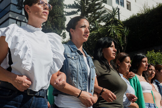 Latin women protest against "femicide" and gender-based violence in Mexico Latin America, Hispanic group of female marching for women's rights 