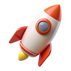 Adorable Cartoon Rocket Ship, 3D Render, Orange and White, Isolated on...