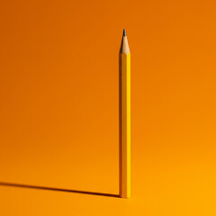 Yellow Pencil on Vibrant Orange Background Minimalist Stationery Photography