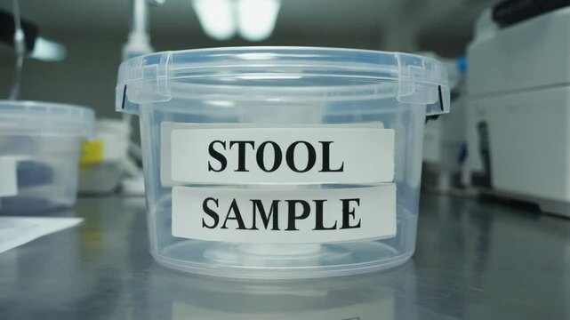 Container with text for stool sample.