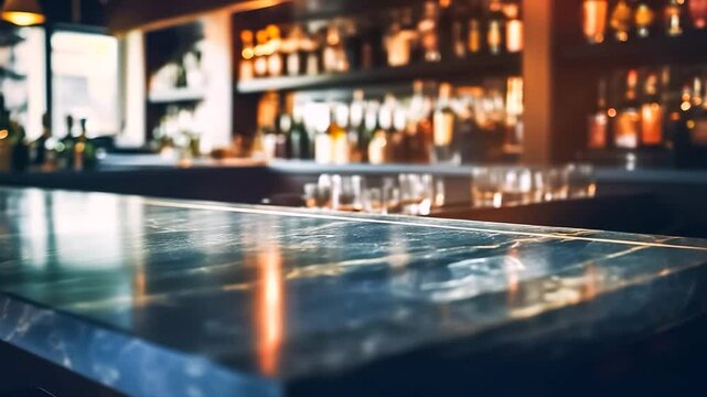 Blur shot of classic luxury counter bar drink.cocktail bartender with light gold bokeh in night background.For beverage product shot