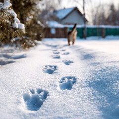 Cat paw prints on snow