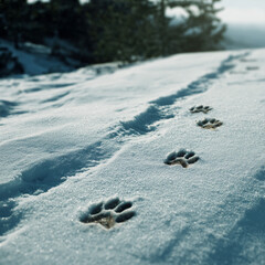 Cat paw prints on snow