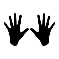 Obraz premium Black silhouette of two human hands with fingers spread apart on white