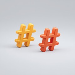 Obraz premium Colorful Hashtags in Yellow and Orange Against a Soft Gray Background