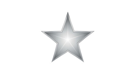 Obraz premium Silver metallic star icon with chrome finish, shiny 3D five-pointed star symbol, polished steel award element isolated on white background
