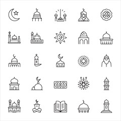 Fototapeta premium Ramadan Prayer & Forgiveness Icons Crescent, Quran & Worship Symbols