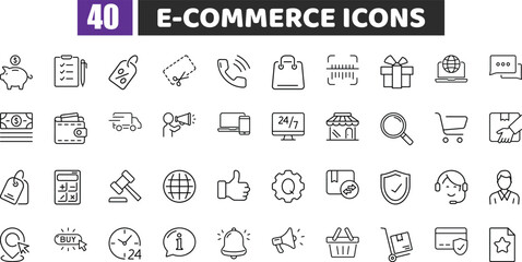 E-commerce Outline Icons for Online Shopping, Retail, and Logistics