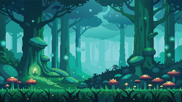 Pixel Art Forest Background – Lush Green RPG Landscape Scene in Pixel Style