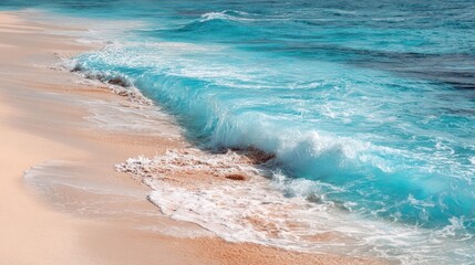 Captivating View of Gentle Ocean Waves on a Sandy Beach, Showcasing Relaxation and Nature's Tranquility, Ideal for Tourism, Travel, and Wellness Concepts
