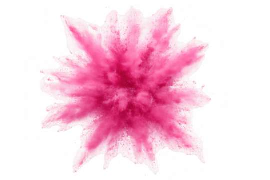 Pink powder exploding against a transparent background, creating a vibrant and dynamic burst of color, radiating energy and intensity