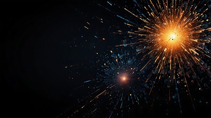 Two bright bursts of colorful light streaks against a dark black background space