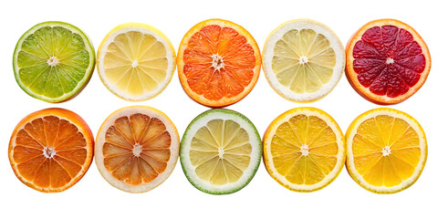 Obraz premium Assorted citrus fruit slices isolated on transparent background