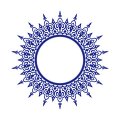 Frame An elegant circular vector element for designs with an Eastern style, a place for text or calligraphy. Motif or ornament in blue color.