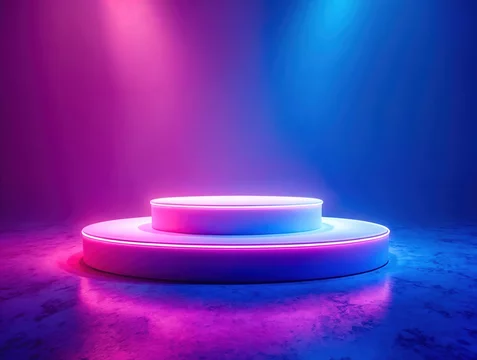 Minimal Neon Pedestal with Radiant Floor Reflections