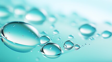 Abstract CloseUp of Water Droplets on a Light Blue Surface with Reflections and Refractions
