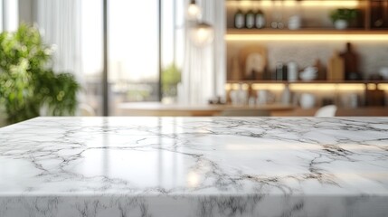 Elegant Marble Kitchen Countertop Mockup Modern Interior Design Home Decor White Stone Surface Product Presentation