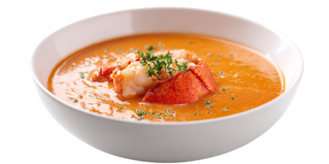 Creamy lobster bisque in a white bowl, garnished with fresh parsley Delicious seafood soup concept for gourmet dining and culinary arts