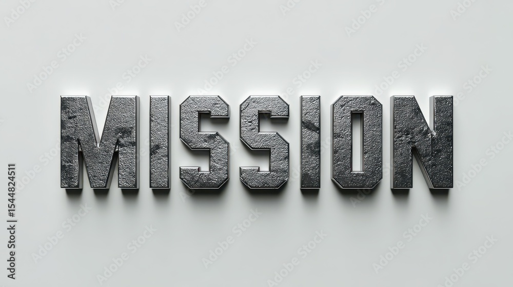 Fototapete a striking title text in metallic finish reads mission, conveying a sense of urgency and adventure. 