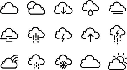 Essential Weather Condition Icons set, cloud icon pack, weather, rain, and sky icon set – Clean Line Style
