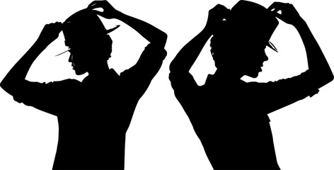 Male Silhouettes Tipping or Adjusting Hats - Black and White Greeting