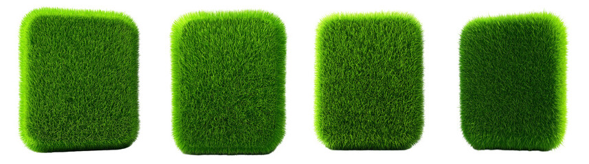 Set of various rectangular blocks of green grass isolated on transparent background