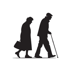 Vector silhouette of old people on white background. Transparent background
