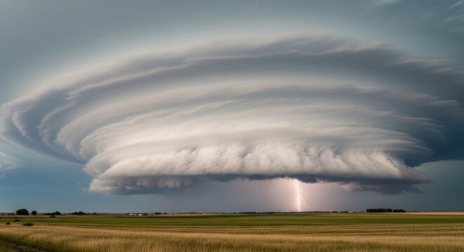 Mesmerizing Supercell Thunderstorm Rotating Wall Cloud and Lightning Strike