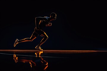 Detailed Visual  of Silhouette of Athlete Running in Studio Isolated on Black