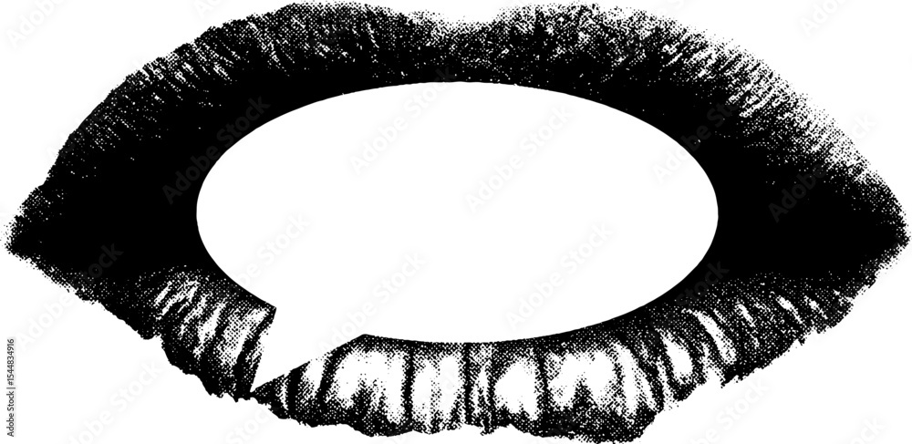 Poster black and white speech bubble inside lip shape for abstract design and communication concept