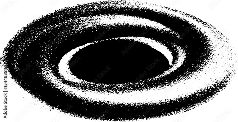 Poster spiraling dot matrix pattern in high contrast black and white design