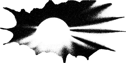 Abstract splattered ink blot in high contrast black and white aesthetic for artistic designs