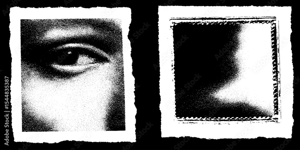 Poster high contrast abstract art with square frame and monochrome design