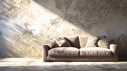 Natural lighting highlighting a textured fabric sofa in a cozy modern living space