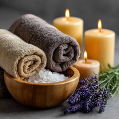 Spa serenity Candles towels lavender salt