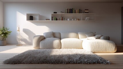 Relaxing living room layout with ergonomic sofa and well-placed lighting for calm ambiance