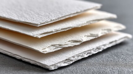 Stacked handmade papers exhibit deckle edges