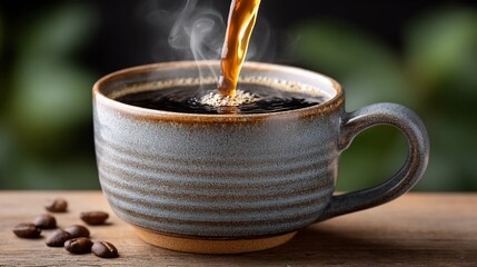 Steaming cup being filled with coffee