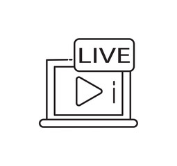 an illustration of a laptop with a live streaming icon on the screen.white background. Vector illustration