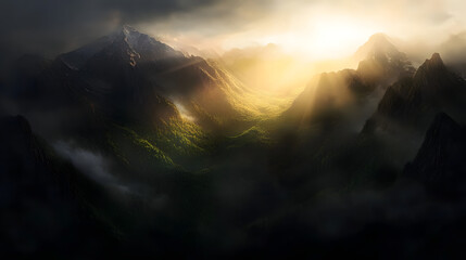 A vast alpine plateau bathed in warm sunlight, surrounded by sharp mountain ridges.