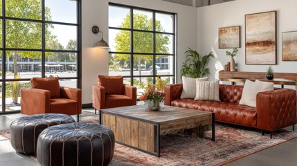Spacious lounge with comfortable modern seating, designed for resting, reading, or napping