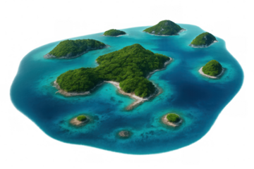 Tropical archipelago featuring verdant landscape, encircling turquoise waters, pristine island scenery against transparent background for travel design concepts
