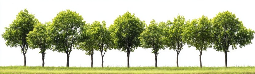 Obraz premium Transparent background of isolated green trees with forest and summer foliage for use in both print and web applications including cut path and alpha channel