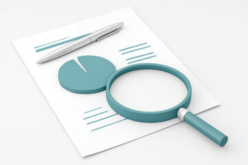 Magnifying glass on report with pie chart