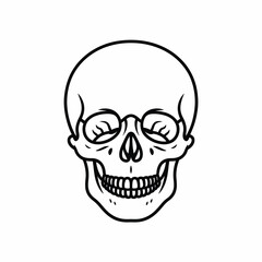 Skull with glasses in black and white line art style
